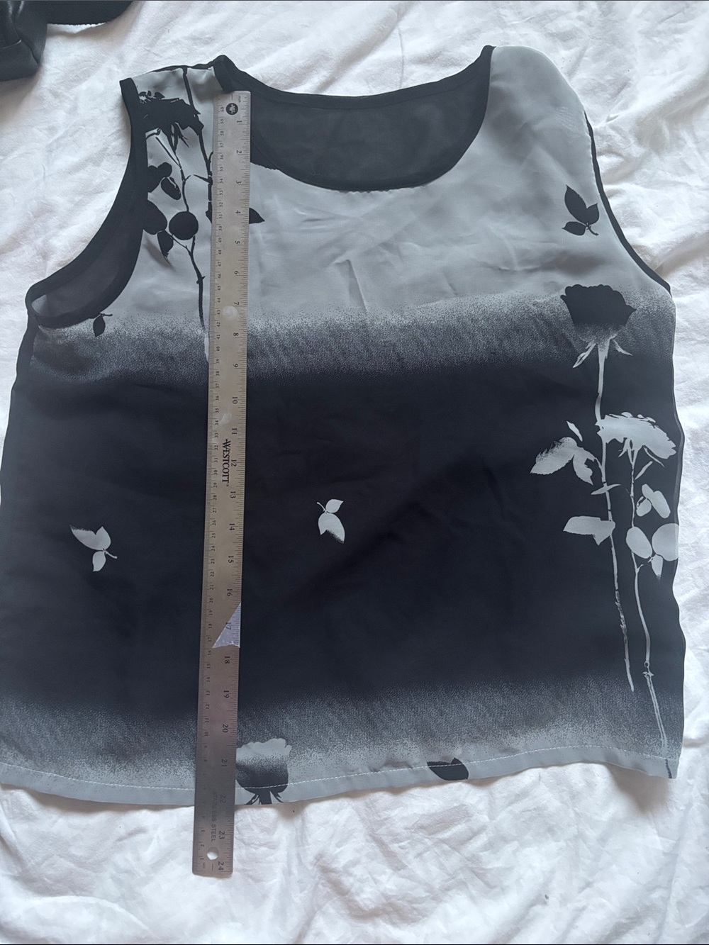 Sleeveless Black & Gray Floral Chiffon Top